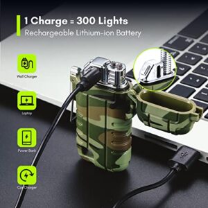 Extremus Blaze 360 Rechargeable Electric Lighters, Dual Arc Lighter, Windproof Plasma Lighter, Waterproof Lighter, Flameless Lighter with Whistle Lanyard for Camping (Army Green Flex)