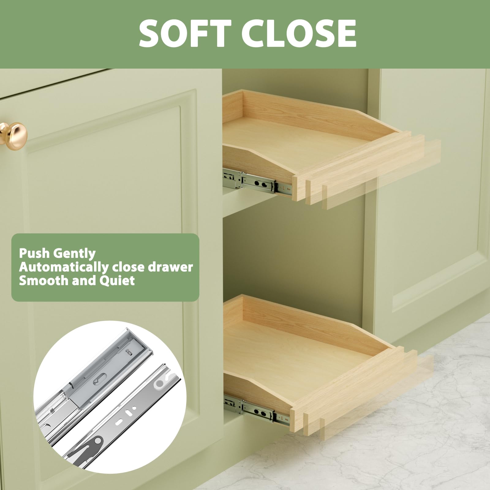 LOVMOR Single Pull Out Cabinet Organizer 16½”W x 21”D, Soft Close Slide Out Drawer Storage Shelves for Kitchen, Wood Cabinet Shelf Pull-Out Organizer Storage for Base Cabinet