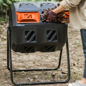 MGHH Outdoor Composting Bins, Tumbling Composter Dual Rotating Batch Compost Bin, for Yard Waster 43 Gallon- Orange Door