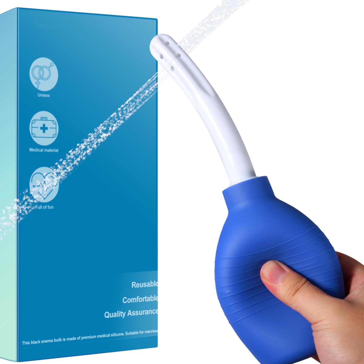 Douche Enema Bulb for Men or Women - with Anti Back-Flow and 8 Shower Holes, Easy to Clean and Reusable Douche Cleaner (10 oz) (blue)