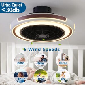 HuixuTe 21" Modern Ceiling Fan with Light Remote Control, 3 Colors 6 Speeds Coffee Bladeless Ceiling Fan, Low Profile Fush Mount Ceiling Fan with Light for Bedroom Living Room