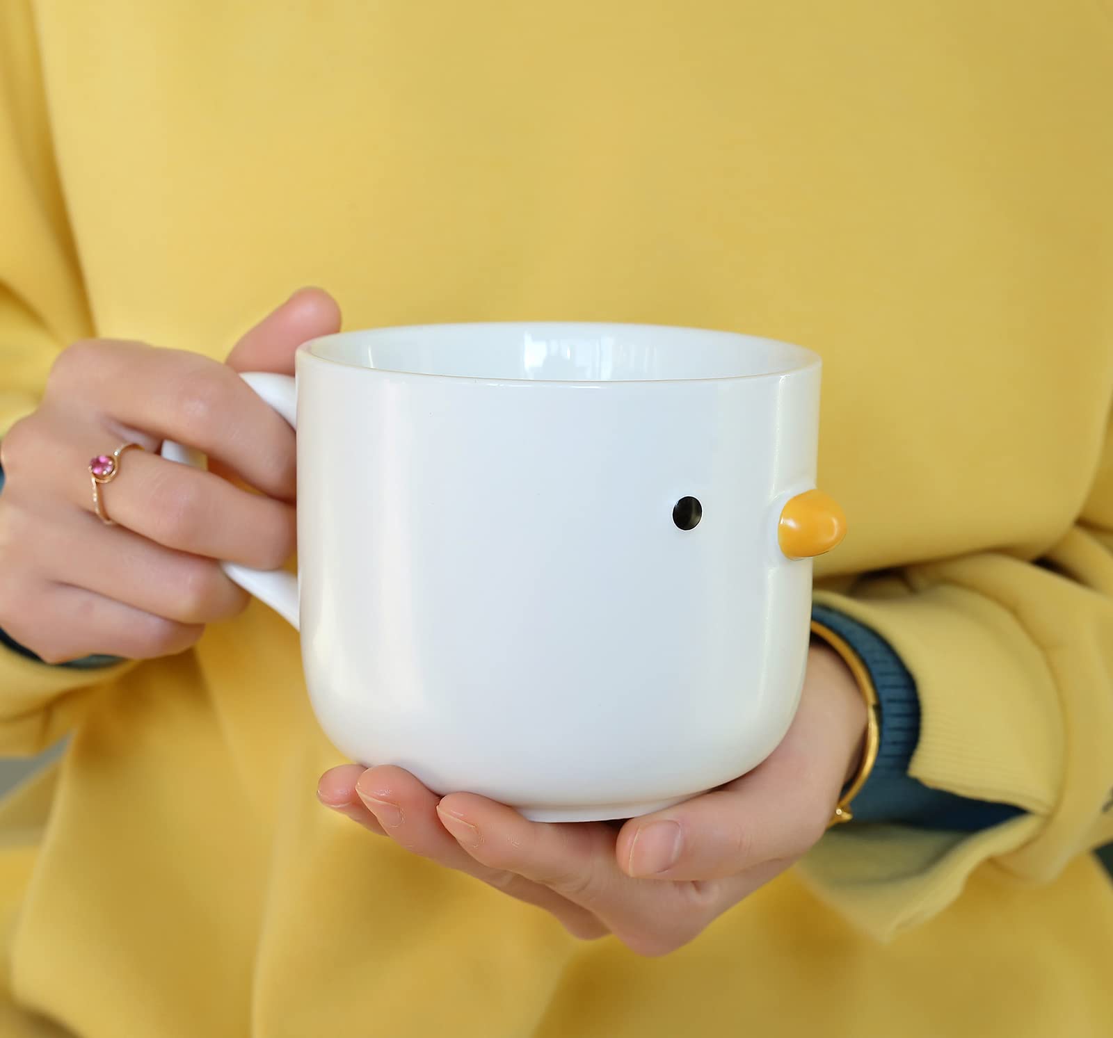 PURROOM Large Breakfast Mug, Handmade Glaze Duck Cup, Safety Ceramic Coffee Mug & Oatmeal Soup Cup, 22oz Oversized Cute Cereal Cup. Best Gifts For Family Friends.