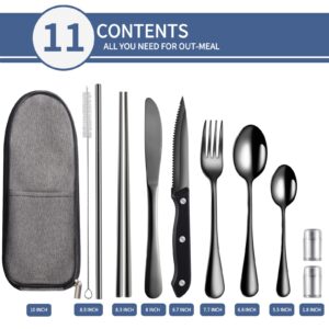 Logcow Portable Travel Utensils Set,Reusable Camping Cutlery Set,Stainless Steel Flatware Set with Case,Lunch Boxes Workplace Camping School Picnic (Black)