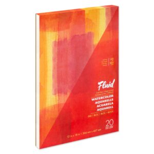 fluid artist watercolor pad, 140 lb (300 gsm) cold press paper pad for watercolor painting and wet media, fold over, 12 x 18 inches, 20 white sheets