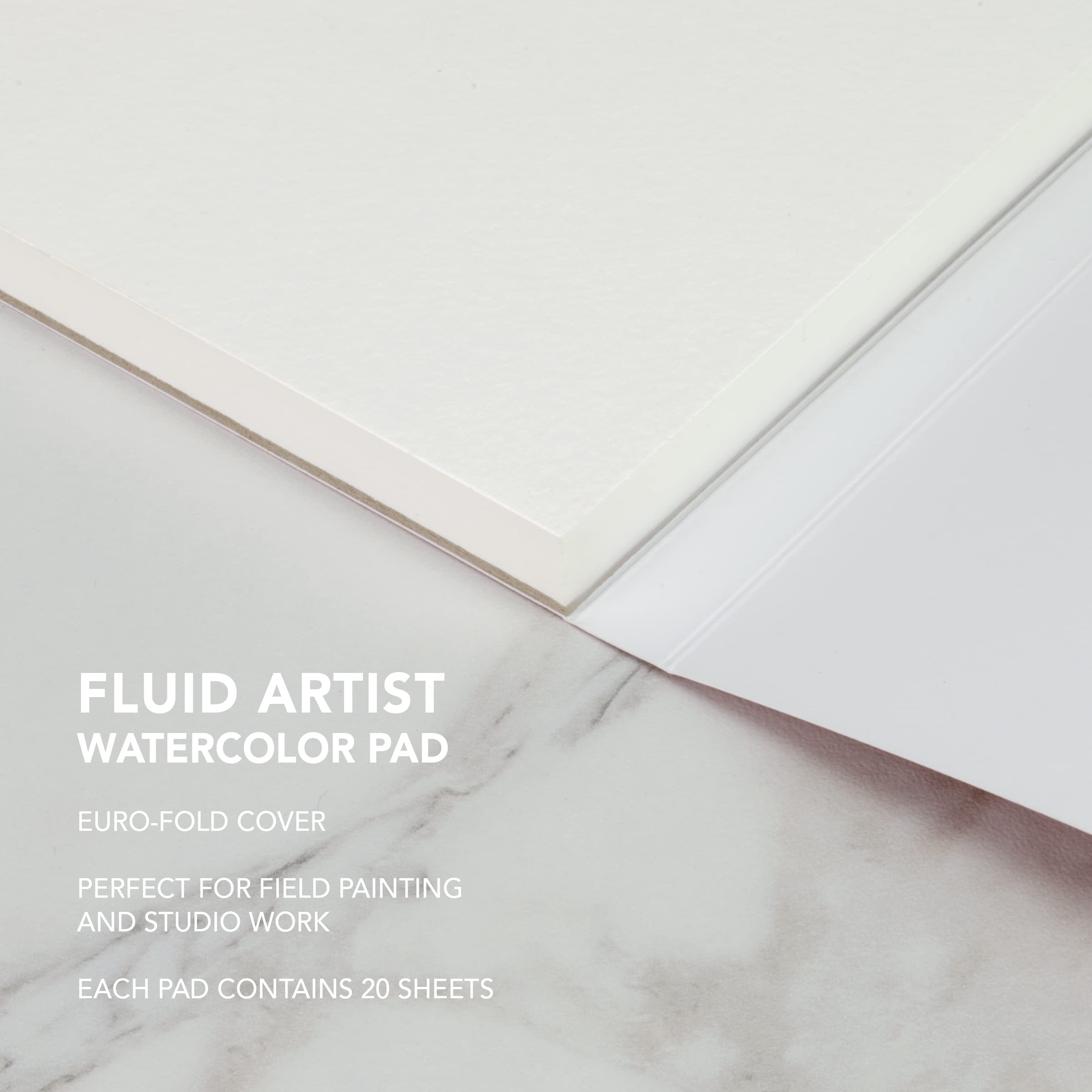 Fluid Artist Watercolor Pad, 140 lb (300 GSM) Cold Press Paper Pad for Watercolor Painting and Wet Media, Fold Over, 12 x 18 inches, 20 White Sheets