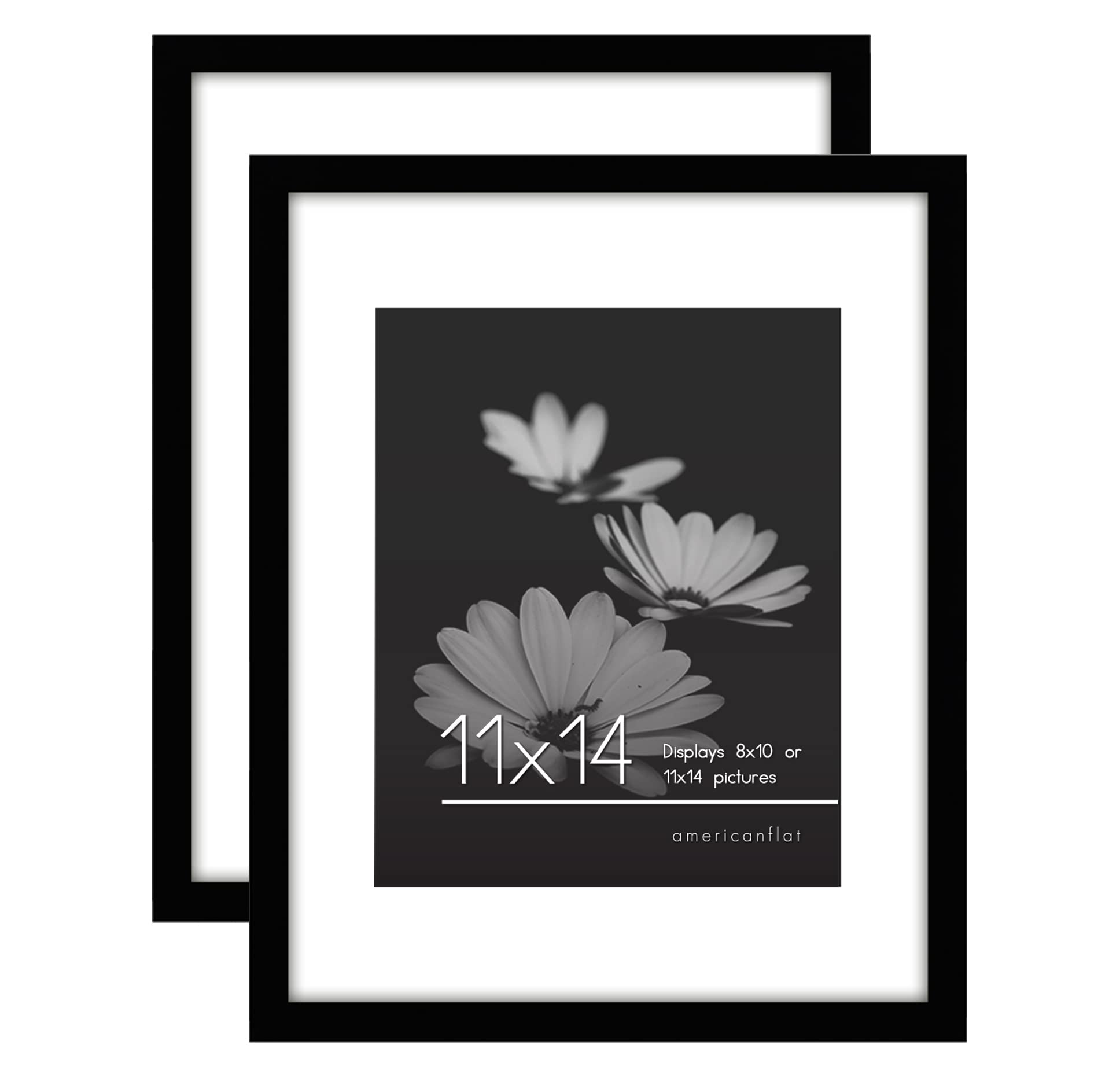 Americanflat 11x14 Picture Frame with Polished Plexiglass - Set of 2 - Use as 8x10 Frame with Mat or 11x14 Frame Without Mat - Galleria Collection - Gallery Wall Frame Set for Wall Display - Black