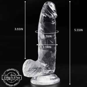 5.55 Inch Clear Small Realistic Dildos, Huge Lifelike Penis, Soft Dildo Made of Body-Safe Material, Manual Thrusting Dildo, Heatable Silicone Dildos Adult Sensory Sex Toy for Beginner (Small)