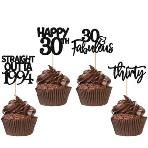 24 Pack 30th Birthday Cupcake Toppers Thirty Awesome Since 1994 Straight Outta 1994 Cupcake Picks 30 Fabulous Cake Decorations for 30th Birthday Anniversary Party Black