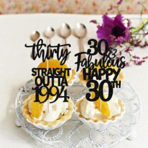 24 Pack 30th Birthday Cupcake Toppers Thirty Awesome Since 1994 Straight Outta 1994 Cupcake Picks 30 Fabulous Cake Decorations for 30th Birthday Anniversary Party Black