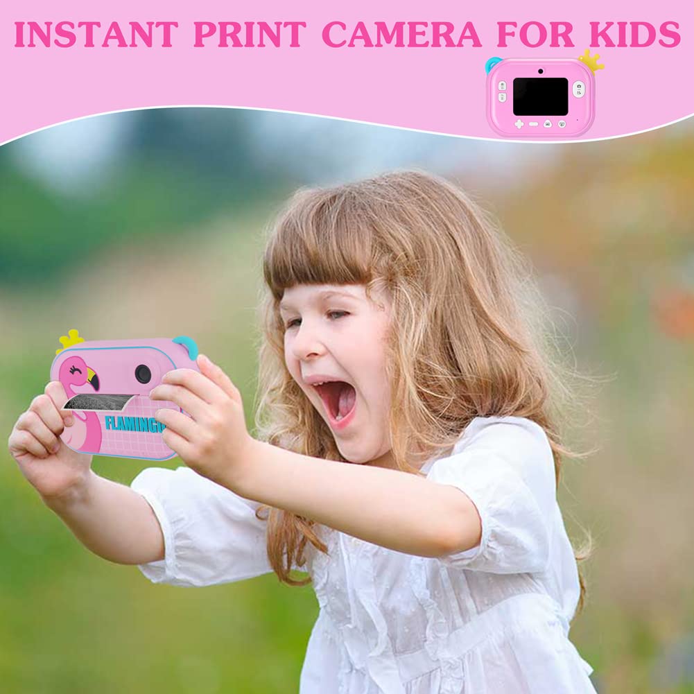 Instant Print Camera for Kids with 12 Rolls Refill Paper, Digital Camera for Girls Christmas Birthday Gifts, Purple Instant Camera for Toddler Children, Photo Toy Camera, 32G SD Card