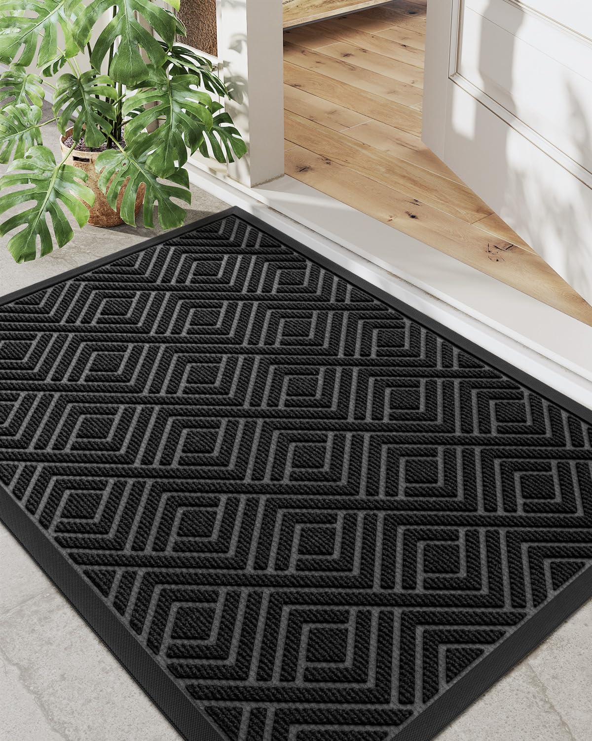 DEXI Door Mat Heavy Duty Outdoor Indoor Doormat, Stain and Fade Resistant, Non Slip Front Door Mats, Patio Entryway Floor Mat, 17"x29", Checkered Black