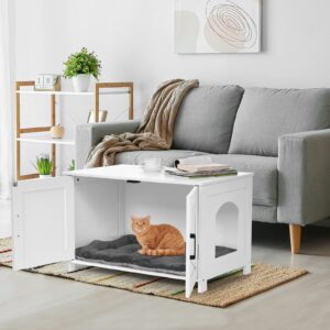 Homhedy Cat Litter Box Enclosure,Litter Box Furniture Hidden with Barn Door,Wooden Cat Washroom Furniture,Cat House,Fit Most of Litter Box,White