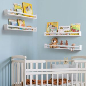 Fun Memories Nursery Book Shelf Set of 2, 32 inch Wall Bookshelf for Kids, White Baby Bookshelf, Nursery Decor, Wall Shelves for Living Room, Toy Storage Shelves