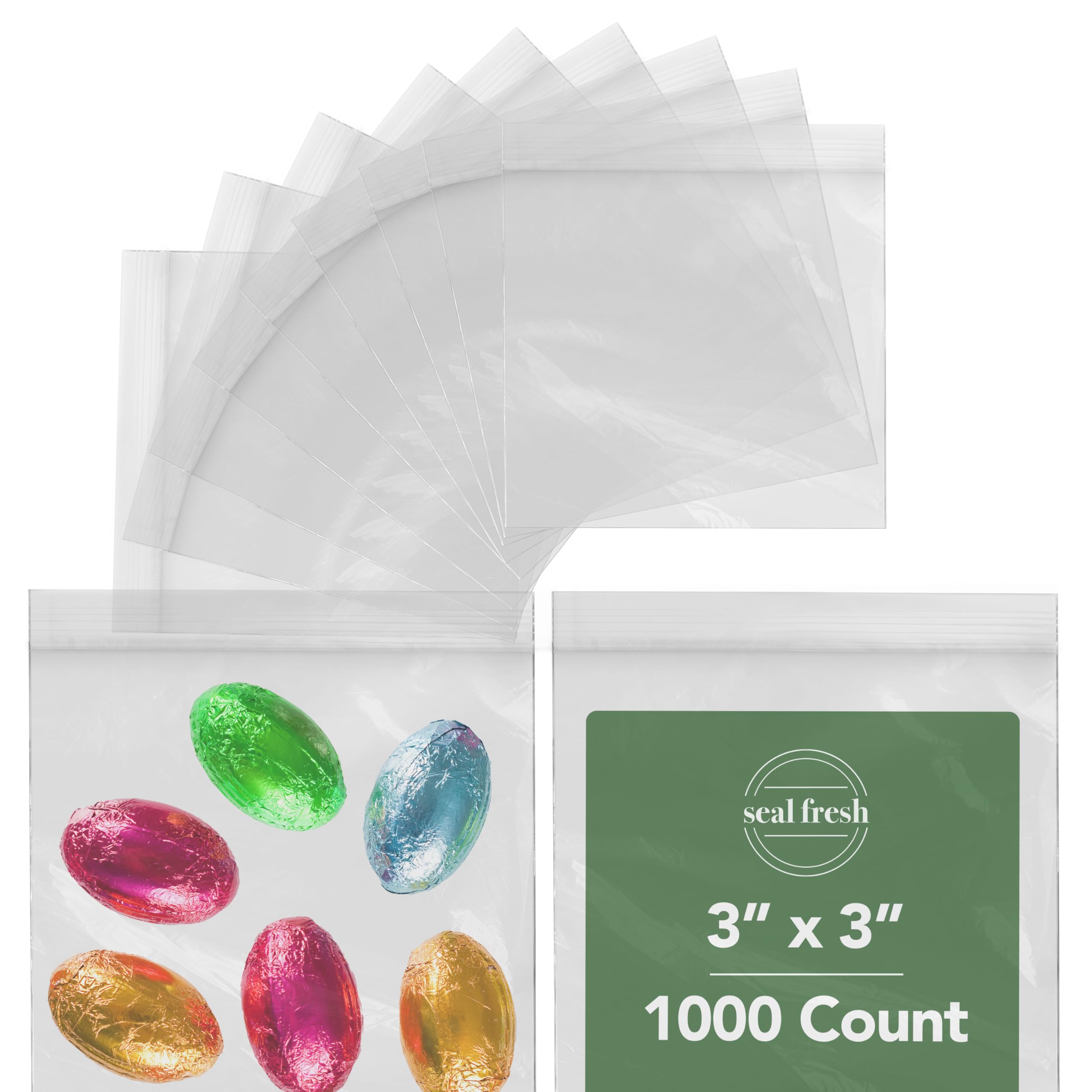 Seal Fresh Zipper Lock Bags – 3" x 3" (1000 Count), 2 Mil – Clear Plastic Re-closable Baggies with Resealable Lock Seal Zipper – Snack Bags