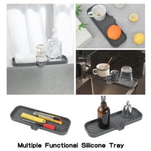 MicoYang Silicone Bathroom Soap Dishes with Drain Spout-Bathroom and Kitchen Sink Organizer,Sponge Holder,Dish Soap Tray,Perfect for Dispenser,Scrubber,Bottle,Cup on Sink or Counter-Grey 12"×4"