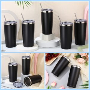 Eaasty 25 Pack Insulated Travel Tumbler with Straw and Lids 20 oz Stainless Steel Vacuum Tumbler Cups Powder Coated Coffee Mug for Cold and Hot Drinks (Black)