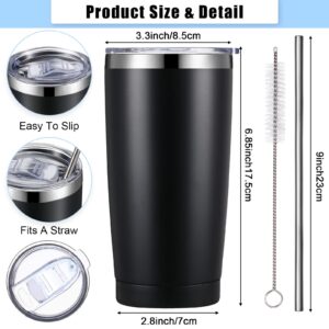 Eaasty 25 Pack Insulated Travel Tumbler with Straw and Lids 20 oz Stainless Steel Vacuum Tumbler Cups Powder Coated Coffee Mug for Cold and Hot Drinks (Black)