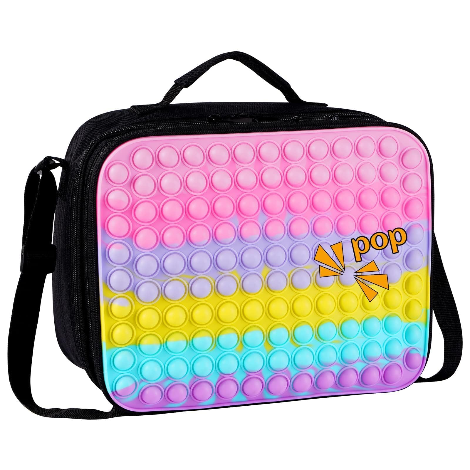 Pop Lunch Box for Girls,Girls Reusable Lunch Box for School,Insulated Cooler Lunch Food Containers with Adjustable Strap,Push Bubble Waterproof Lunch Bag Large Capacity Lunch Boxes Tote Bag for Girls