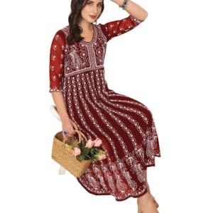 EthnicJunction Women's Georgette Chikankari Embroidery Anarkali Kurta (X Large) (Rust Orange)