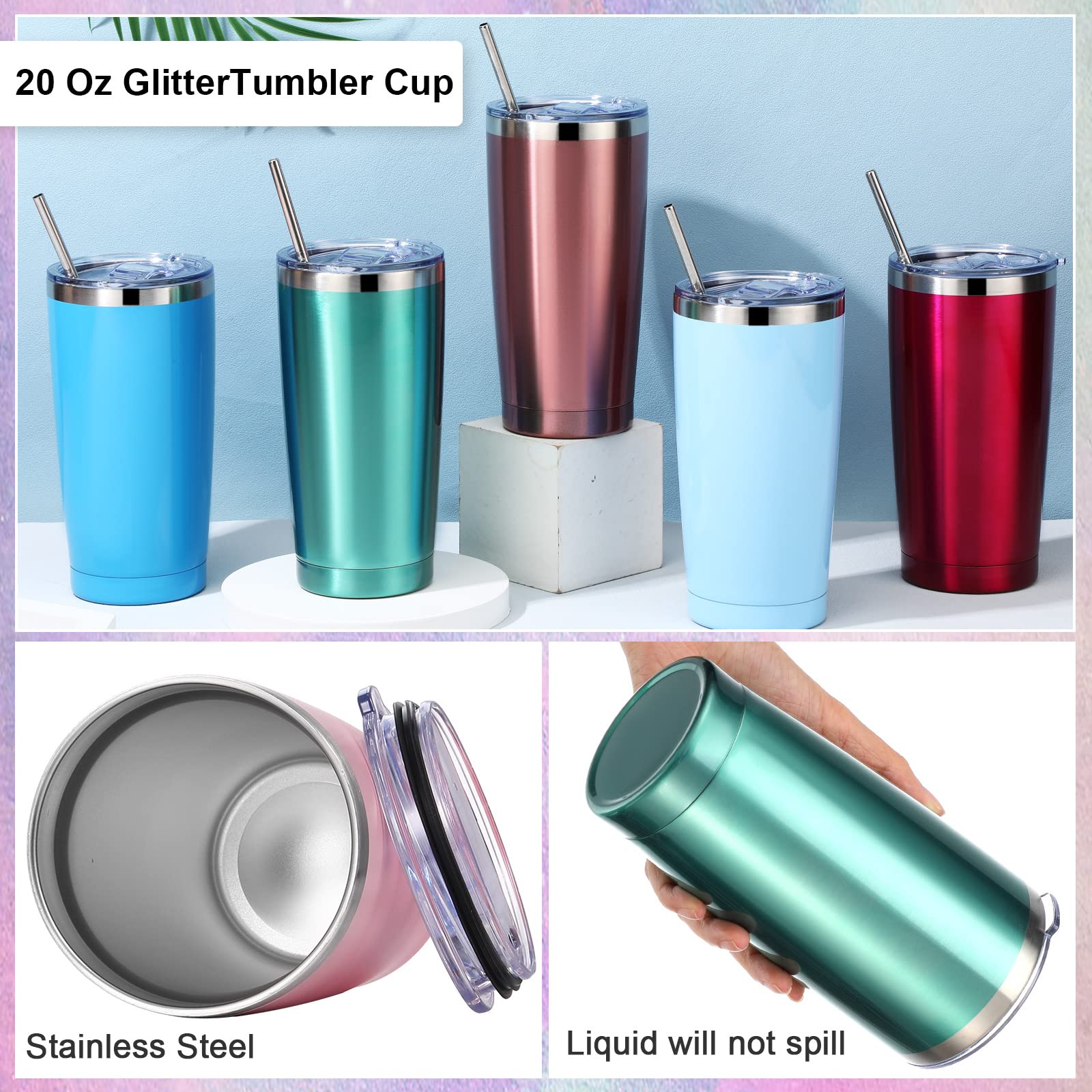 Eaasty 25 Pack Insulated Travel Tumbler with Straw and Lids 20 oz Stainless Steel Vacuum Tumbler Cups Powder Coated Coffee Mug for Cold and Hot Drinks (Multicolor)