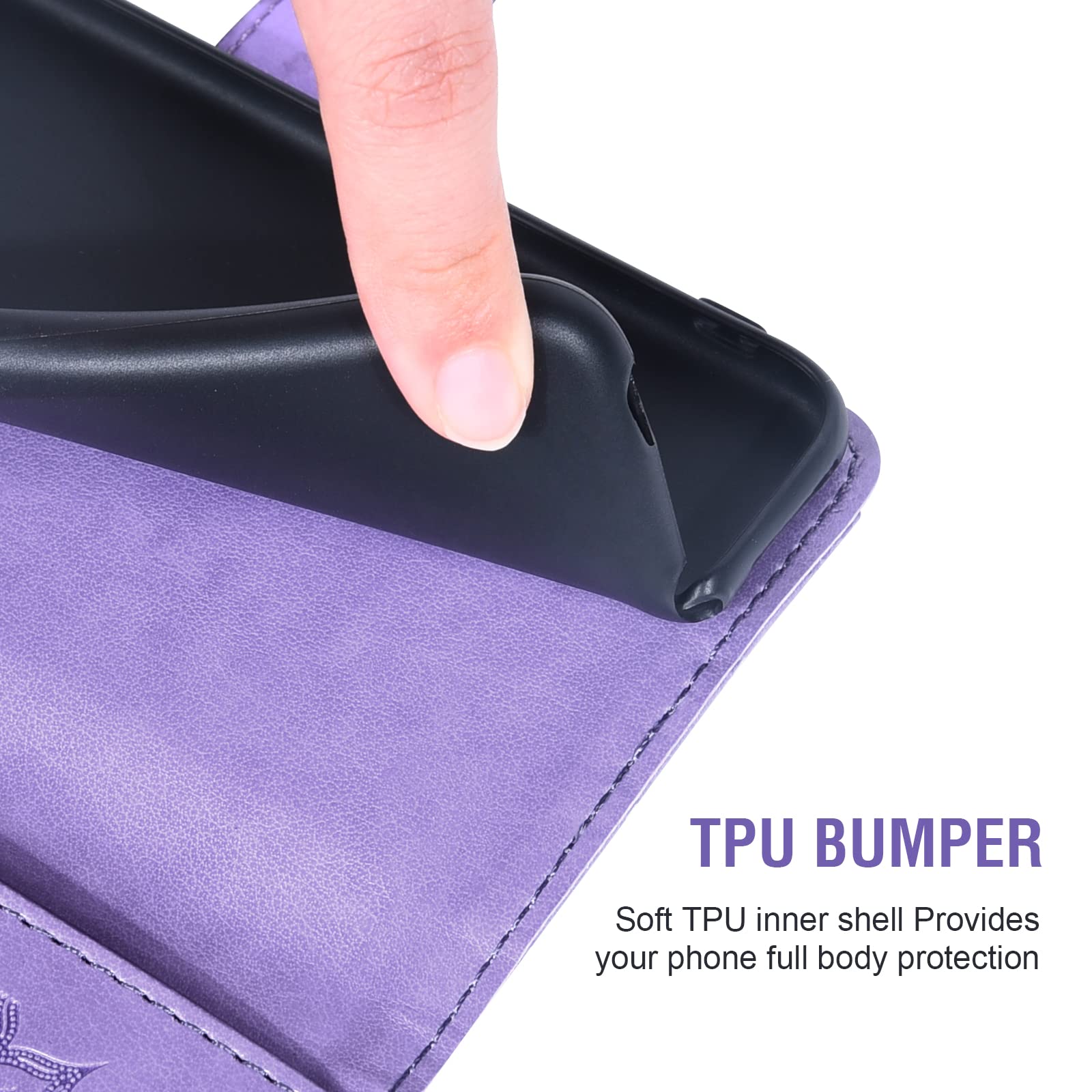 Phone Case for Samsung Galaxy A40 Wallet Cases with Tempered Glass Screen Protector and Leather Slim Flip Cover Card Holder Stand Cell Accessories Glaxay A 40 GlaxayA40 40a SM-A405F Women Purple