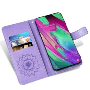 Phone Case for Samsung Galaxy A40 Wallet Cases with Tempered Glass Screen Protector and Leather Slim Flip Cover Card Holder Stand Cell Accessories Glaxay A 40 GlaxayA40 40a SM-A405F Women Purple