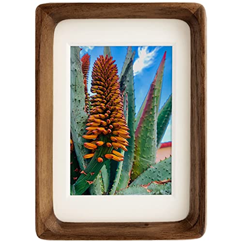 Natural Wood Photo Frames Inspired Tabletop Picture Frame with Mat, Vertical or Horizontal Display (Walnut, 3x4 matted to 2x3)