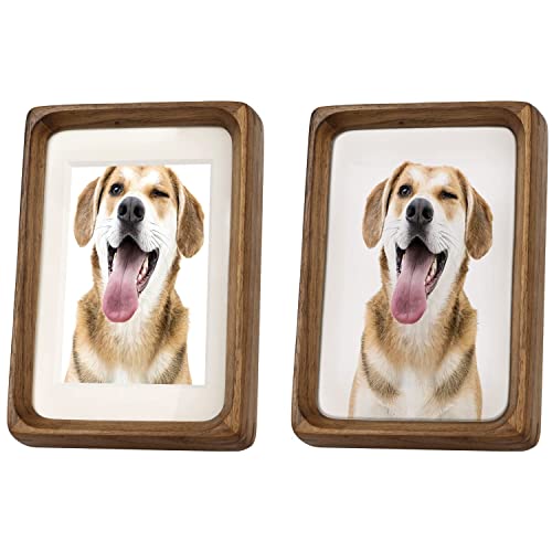 Natural Wood Photo Frames Inspired Tabletop Picture Frame with Mat, Vertical or Horizontal Display (Walnut, 3x4 matted to 2x3)