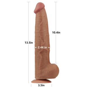 lovetoy 13.5" Soft Sliding Big Realistic Dildo Huge Suction Cup Dildo, Thick Anal Dildo Strap On Dildo Large Long Horse Dildo Giant Realistic Dual Density Dildo Adult Sex Toy