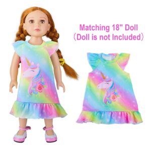 ICOSY Matching Girls & Doll Nightgowns Clothes Unicorn Pajamas Sleepwear Outfit for Girls and American 18" Girl Doll Rainbow