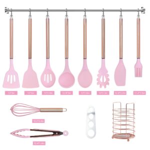 Arquiel Pink Kitchen Utensil Set with Holder, 22 Pcs Silicone Cooking Utensils Set for Nonstick Cookware, Heat Resistance Spatula Set, Stainless Steel Kitchen Gadgets Utensils Set, Gifts for Mom