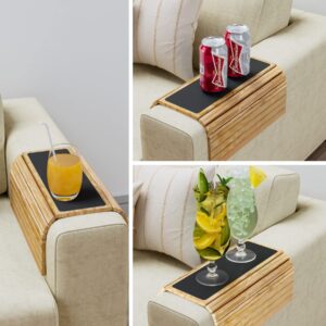 Semounva Bamboo Sofa Armrest Tray, Armchair Table Sofa Arm Tray, Bamboo Design Couch Arm Table Caddy for snacks, Drinks, Remote, Cups, Flexible and Foldable Tray