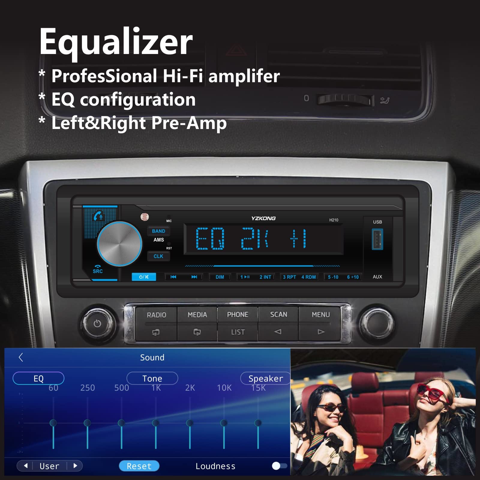 Single Din Car Radio Receiver Automatic Brightness Bluetooth Car Stereo with LCD Display AM/FM Radio MP3 Player USB SD AUX Port Built-in Microphone, Hands-Free Calling, APP Control