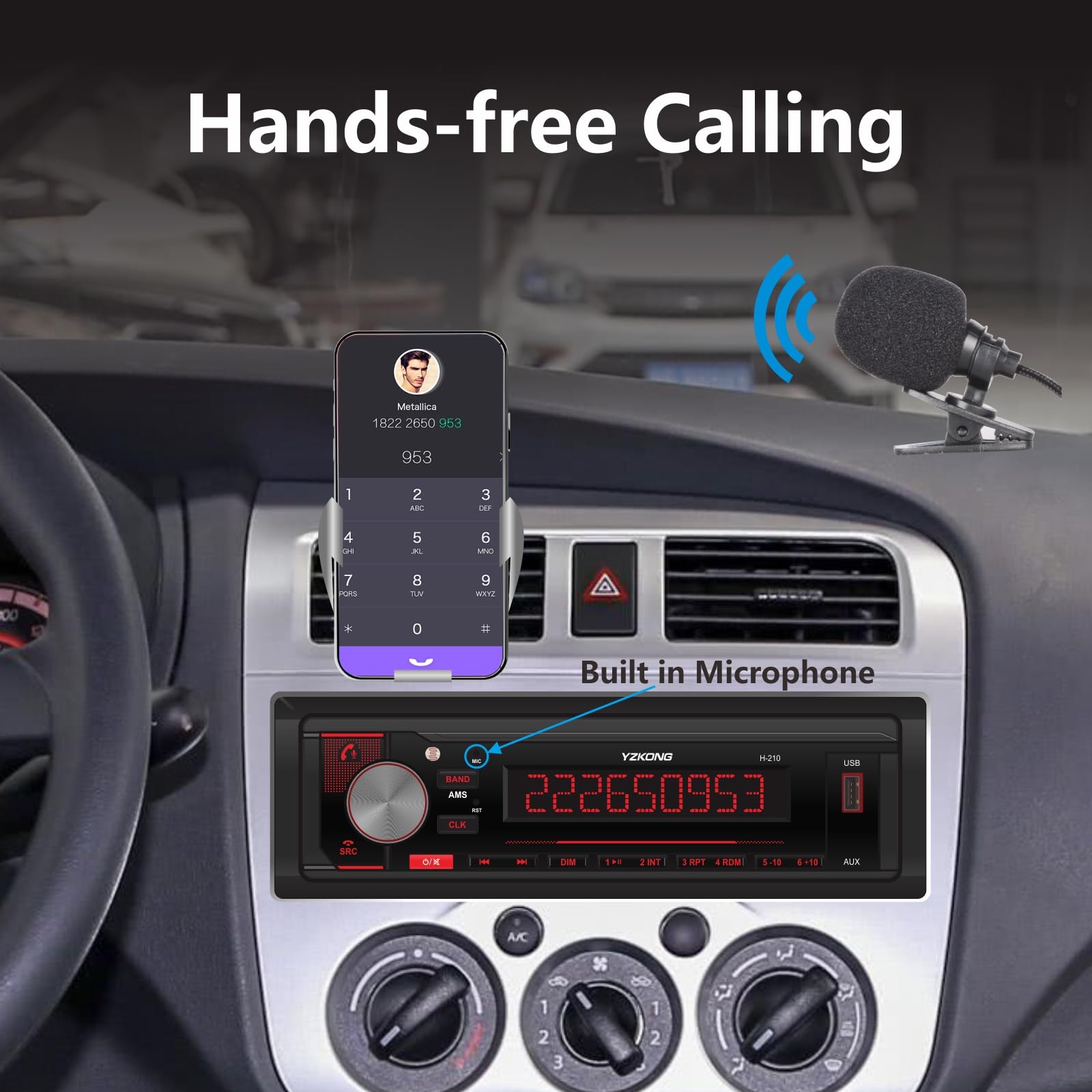 Single Din Car Radio Receiver Automatic Brightness Bluetooth Car Stereo with LCD Display AM/FM Radio MP3 Player USB SD AUX Port Built-in Microphone, Hands-Free Calling, APP Control