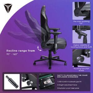 Noblerocker Gaming Chair Ergonomic PC Game Chair- Lumbar Support Headrest 4D Armrests Computer Chair, Big and Tall Comfortable Large, Rolling, Ergonomic, Cushion Availability, Metal, Black