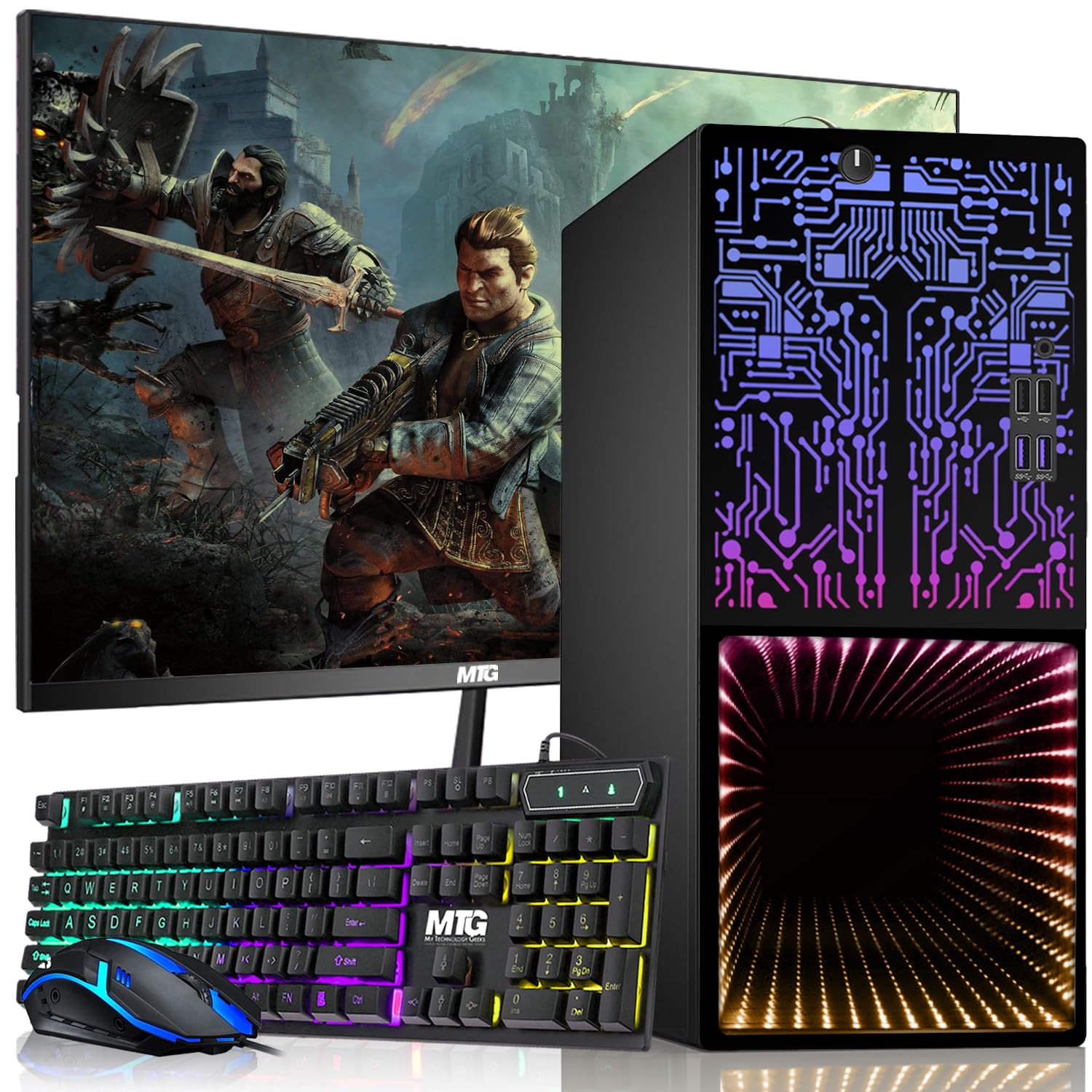 Gaming PC Desktop Intel core i7 8th Gen, Horizon+, RTX 3060 12GB GDDR6, 16GB RAM, 256GB SSD, MTG New 24 Inch Monitor, HDMI, DVI, VGA, RGB Keyboard Mouse, Wi-Fi Win 10 Pro (Renewed)