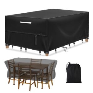 Heavy Duty Patio Furniture Table Cover, Outdoor Rectangular Waterproof Dining Table and Chair Set Cover General Purpose Furniture Cover, Waterproof Outdoor Sectional Set Cover, 67”Lx37”Wx28”H, Black