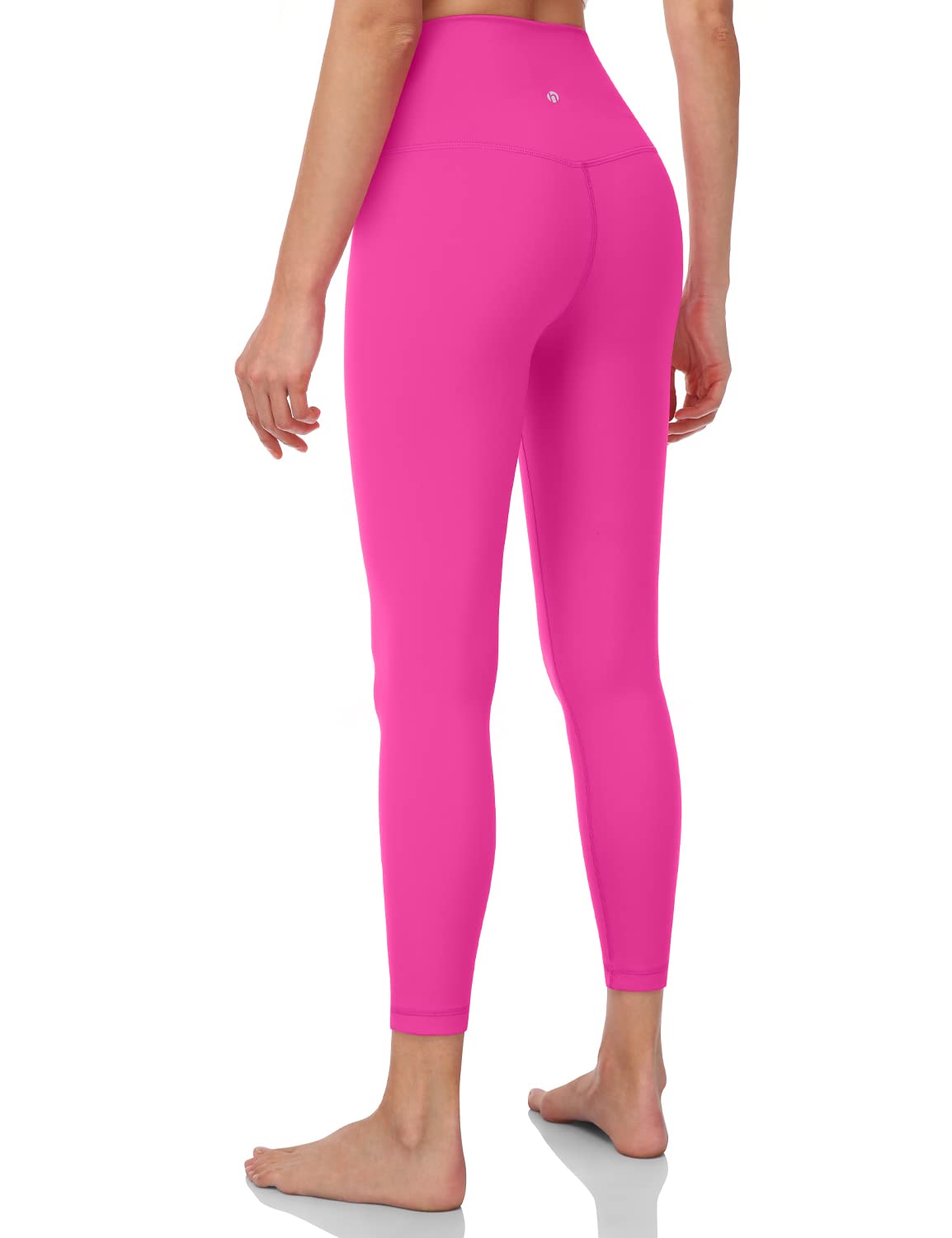 HeyNuts Pure&Plain 7/8 High Waisted Leggings for Women, Athletic Compression Tummy Control Workout Yoga Pants 25'' Sonic Pink M(8/10)