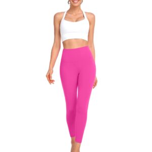 HeyNuts Pure&Plain 7/8 High Waisted Leggings for Women, Athletic Compression Tummy Control Workout Yoga Pants 25'' Sonic Pink M(8/10)