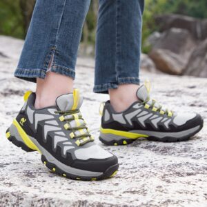 CAMELSPORTS Women's Hiking Shoes Waterproof Lightweight Trail Running Shoes Non-Slip Breathable Outdoor Sneakers for Trekking Walking Grey/Yellow