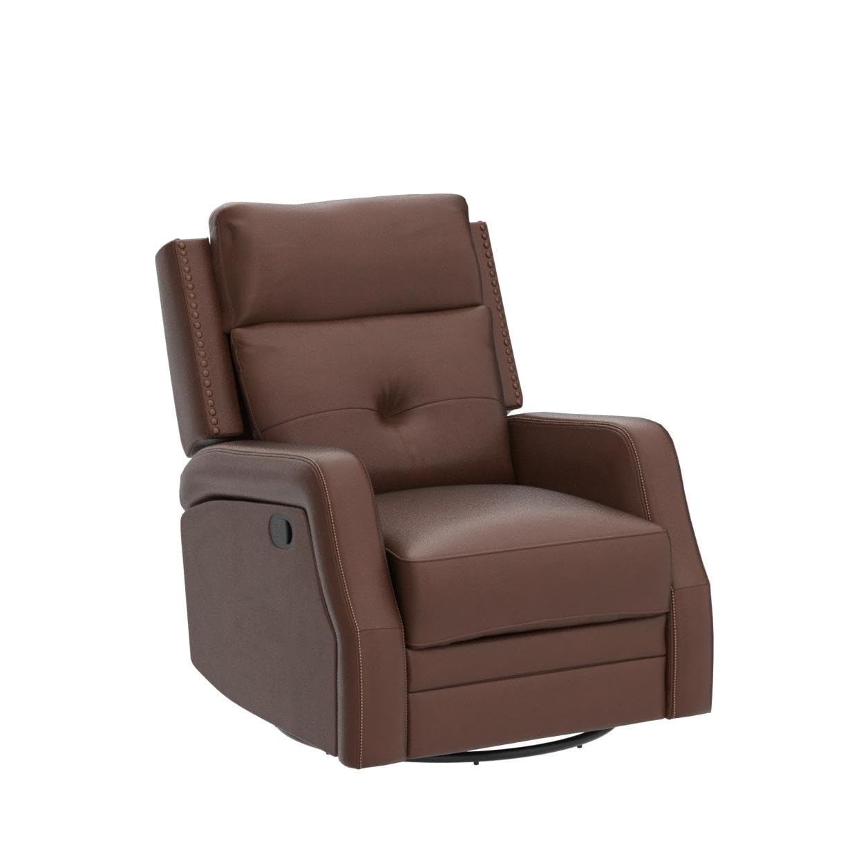 HULALA HOME Genuine Leather Swivel Rocker Recliner with Adjustable Backrest & Footrest, Manual Glider Reclining Chair for Living Room Bedroom, Home Theater Sofa Chair with 360° Swivel Base, Brown