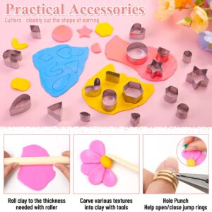 Polymer Clay Earring Making Kit- 30 Clay Earring Cutters, 24 Color Polymer Clay, 8 Circle Cutters, Rollers, B7000 Glue, 640 PCS Earring Making Tools Accessories for Jewelry DIY (Instructions Include)