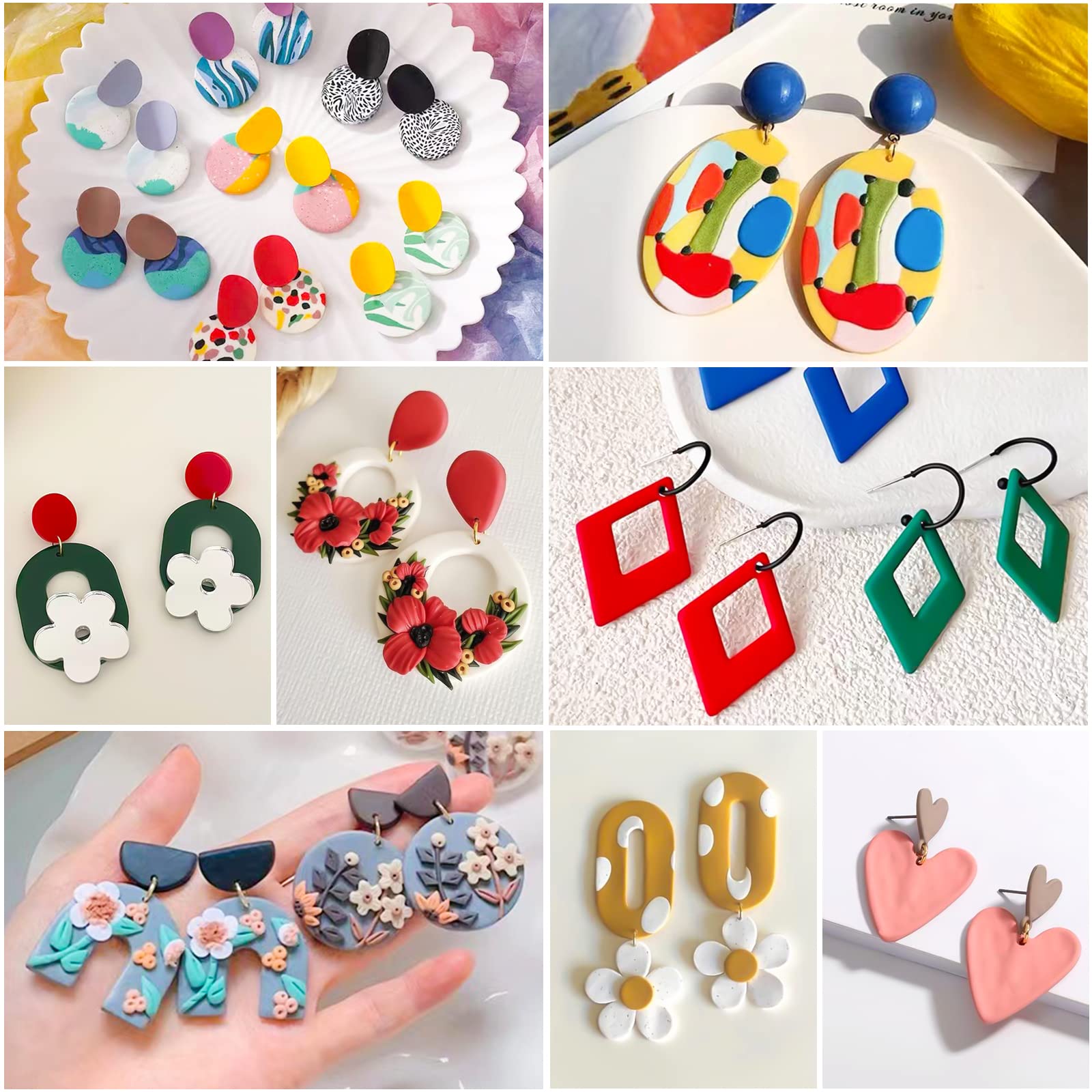 Polymer Clay Earring Making Kit- 30 Clay Earring Cutters, 24 Color Polymer Clay, 8 Circle Cutters, Rollers, B7000 Glue, 640 PCS Earring Making Tools Accessories for Jewelry DIY (Instructions Include)