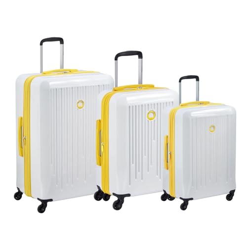 DELSEY Paris Christine Hardside Expandable Luggage with Spinner Wheels, White with Yellow Trim, 3 Piece Set (20/24/28)