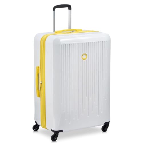 DELSEY Paris Christine Hardside Expandable Luggage with Spinner Wheels, White with Yellow Trim, 3 Piece Set (20/24/28)