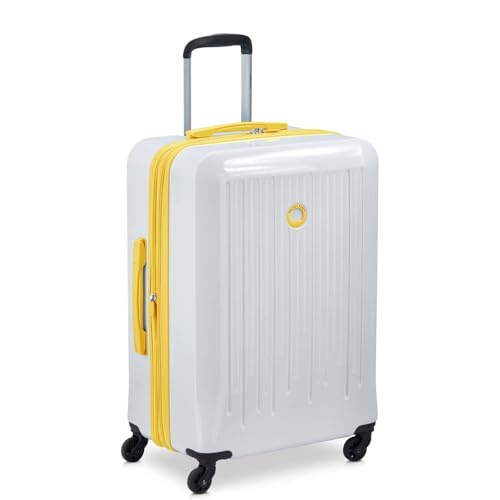 DELSEY Paris Christine Hardside Expandable Luggage with Spinner Wheels, White with Yellow Trim, 3 Piece Set (20/24/28)