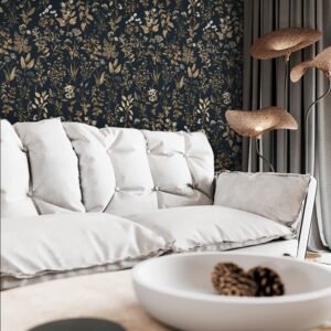 Dimoon 393"x16.1" Black Golden Delicate Floral Peel and Stick Wallpaper Thicken Waterproof Leaf Vintage Flower Contact Paper Self Adhesive Wallpaper Removable Wall Paper Shelf Liner Decal Vinyl Roll