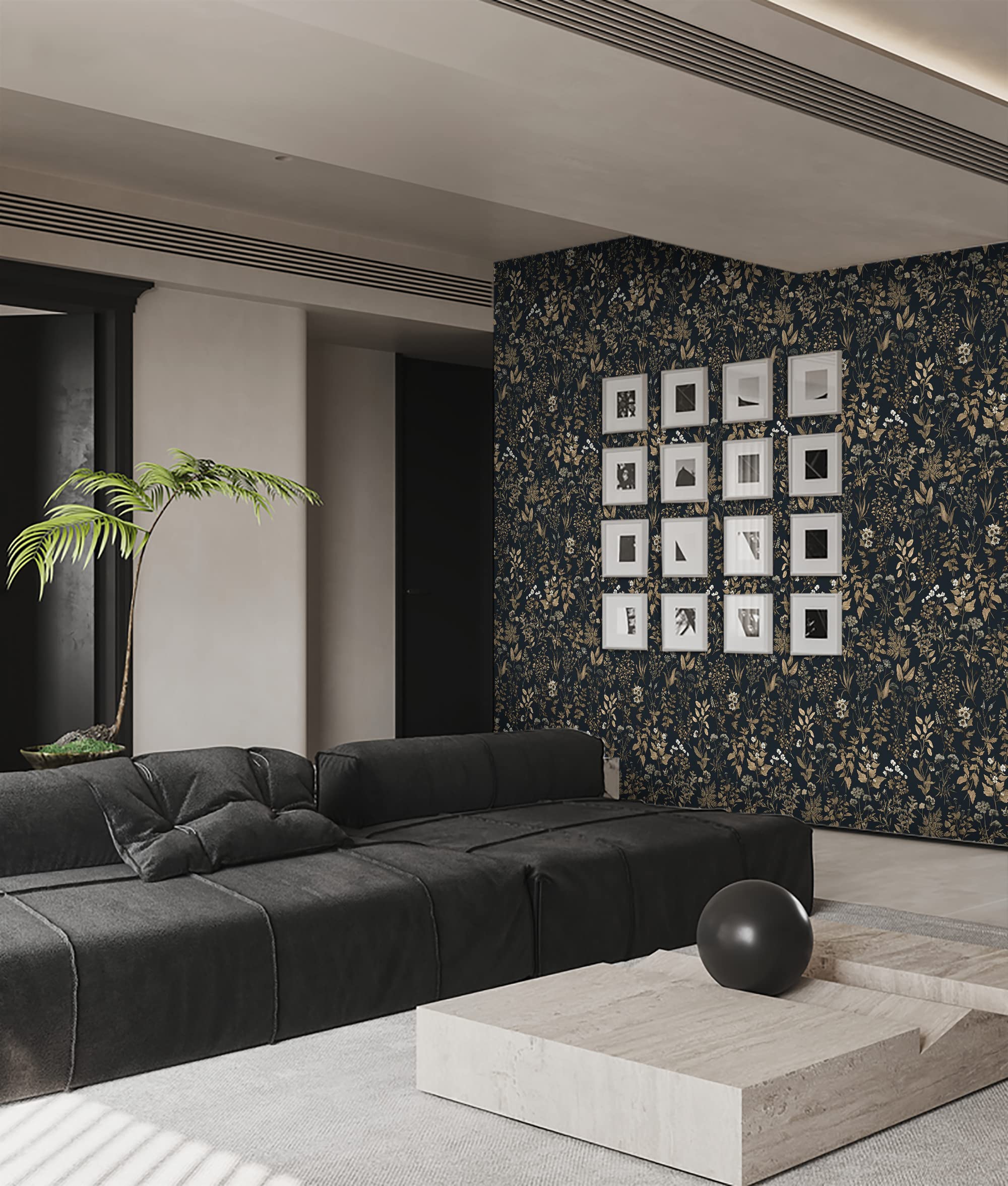 Dimoon 393"x16.1" Black Golden Delicate Floral Peel and Stick Wallpaper Thicken Waterproof Leaf Vintage Flower Contact Paper Self Adhesive Wallpaper Removable Wall Paper Shelf Liner Decal Vinyl Roll