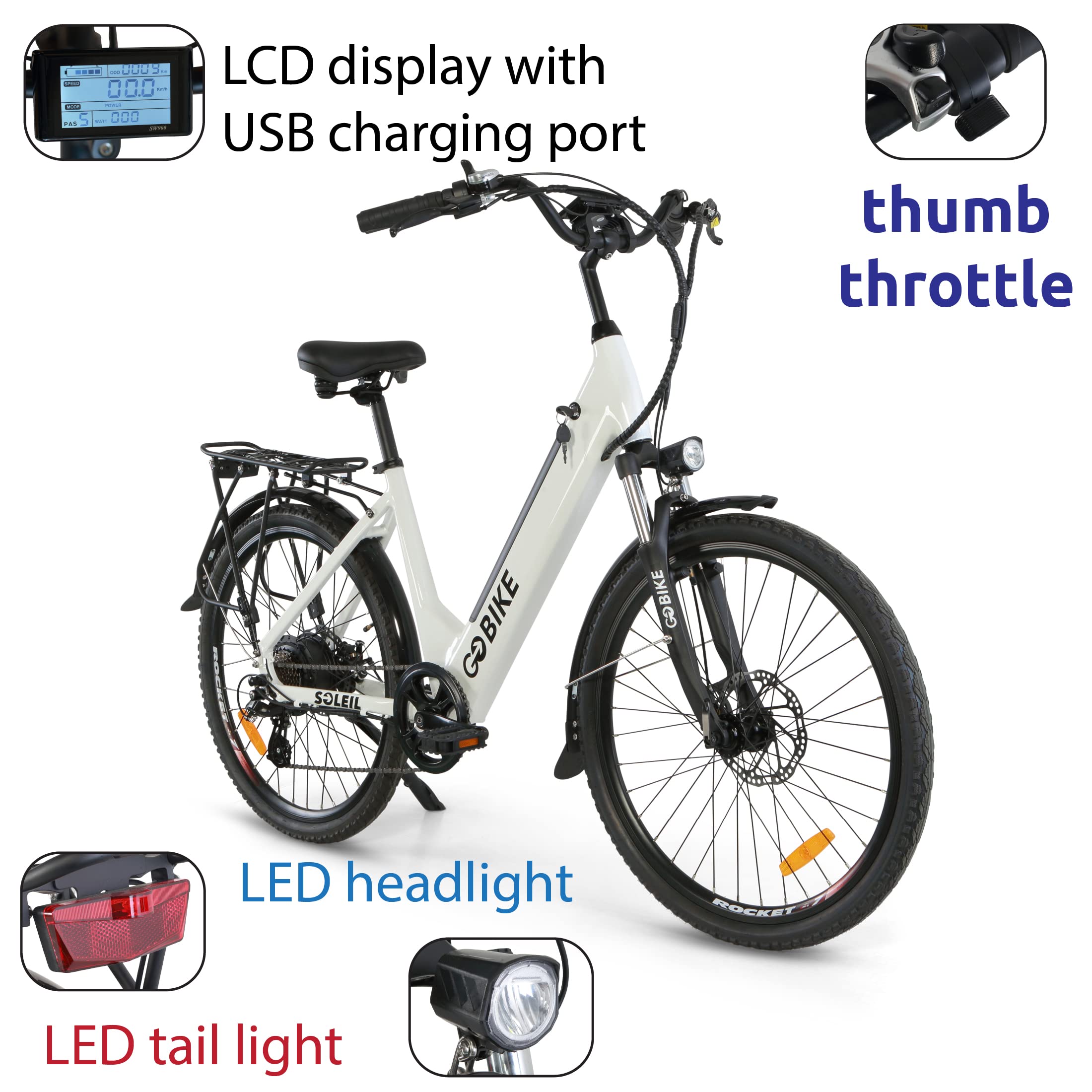 ComfyGO Soleil Electric Bike,Motor Ebikes,Electric Bicycle for Adults,Bicicleta Electrica para Adultos,Road City Bike,500 W 26 * 1.95" Fat Tire E Bikes,Up to 40 Miles Per Charge,22 Mph Ebike