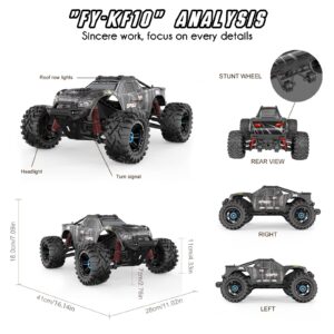 FUUY RC Cars for Adults 1:10 Large Remote Control Car 45KPH High-Speed RC Truck with 2 Batteries All Terrain Waterproof Off Road Fast RC Car with 550 Power Motor Toys Gift for Youth